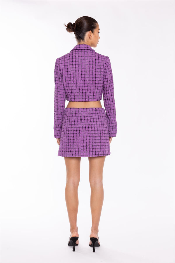 Glamorous Purple-Check Cropped-Blazer