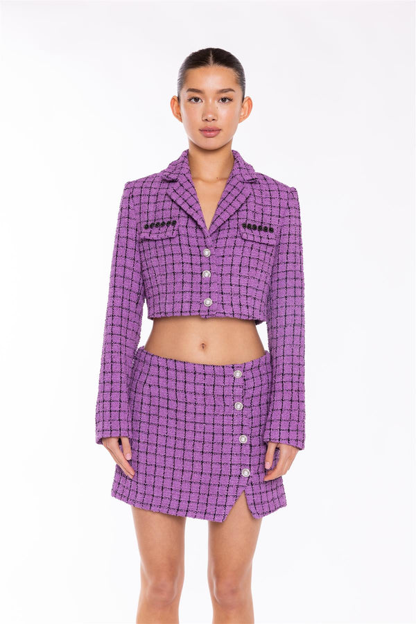 Glamorous Purple-Check Cropped-Blazer
