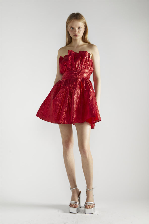 glamorous Red Callie Gathered-Bandeau Mini-Dress