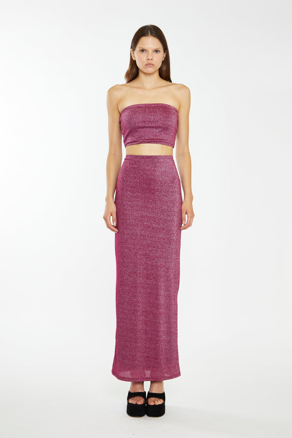 glamorous Red-Plum Glitter Bandeau Crop-Top