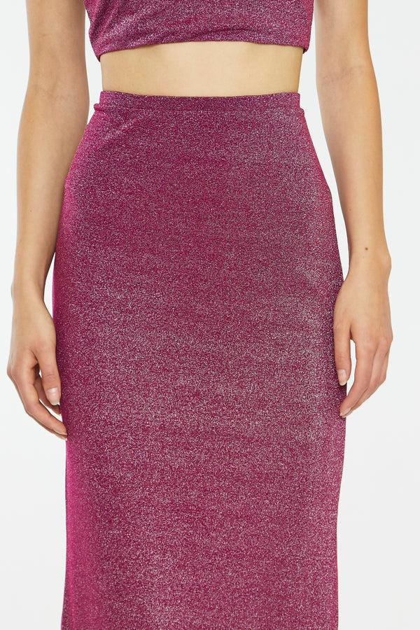 Glamorous Red-Plum Glitter Straight Maxi-Skirt