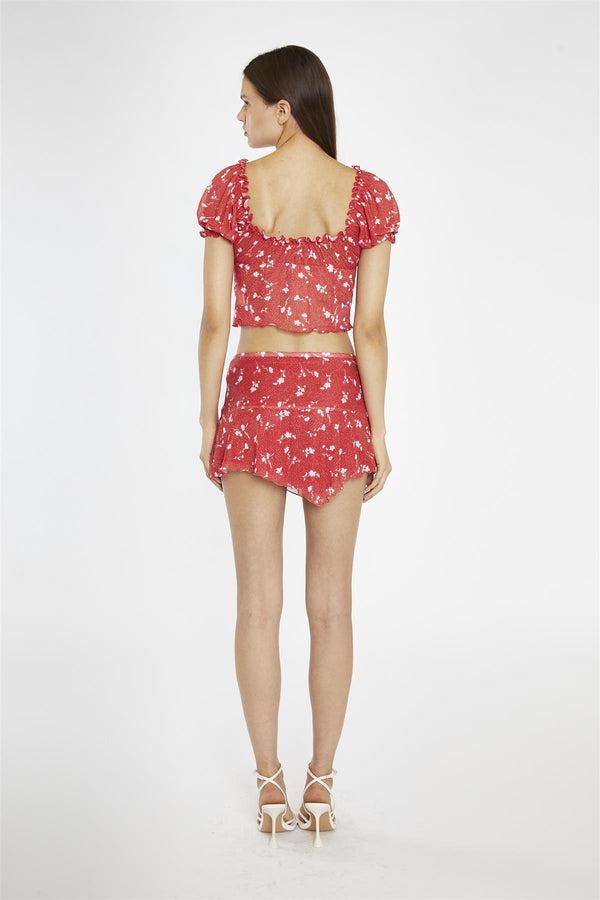 Glamorous Red Vintage-Floral Milkmaid Crop-Top