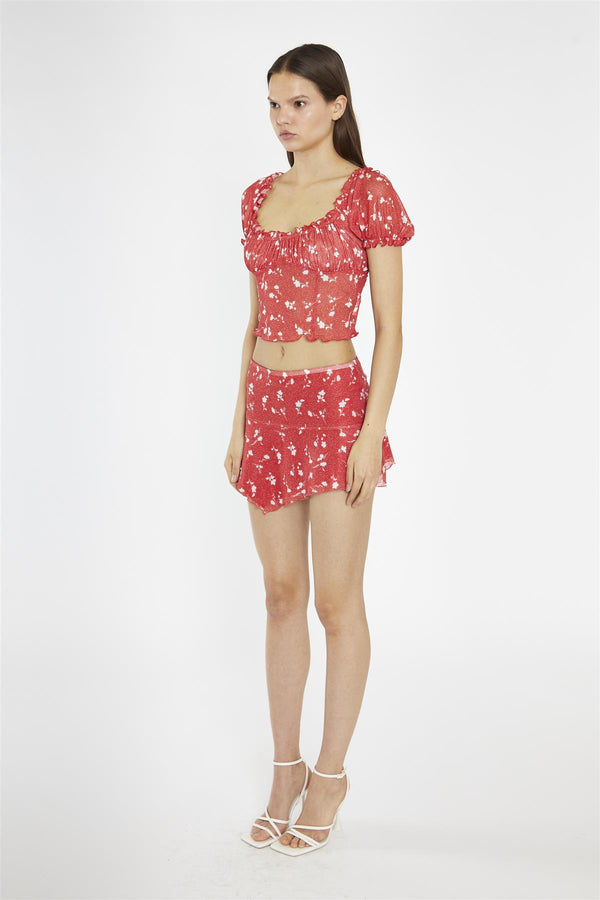 Glamorous Red Vintage-Floral Milkmaid Crop-Top