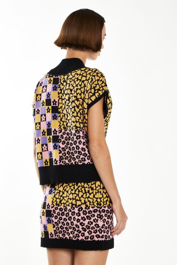 Glamorous Retro Black Intarsia Knit Tank Top