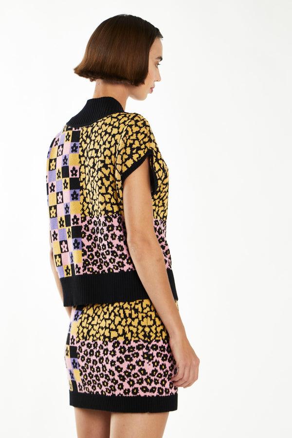 Glamorous Retro Block Intarsia Knit Mini-Skirt