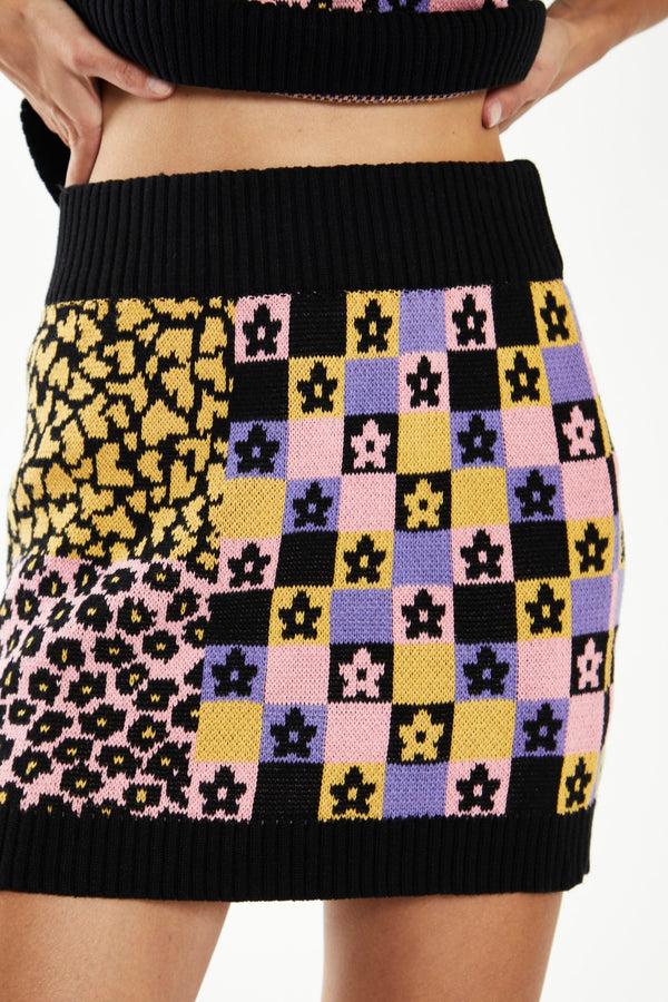 Glamorous Retro Block Intarsia Knit Mini-Skirt