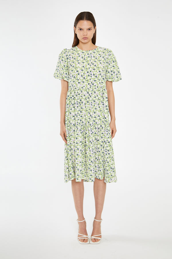 glamorous Retro Daisy Tiered Midi-Dress