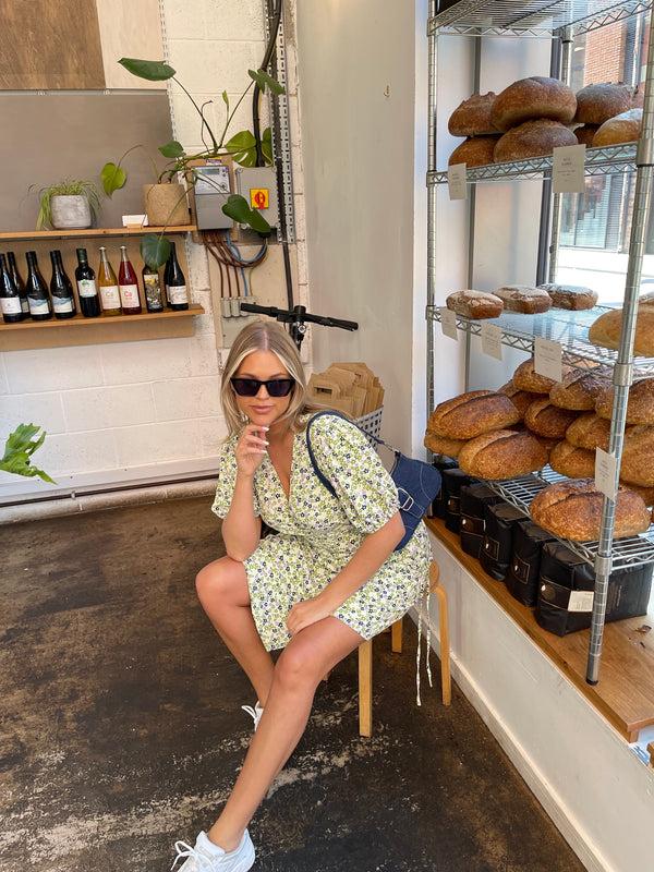 Glamorous Retro Daisy Wrap Short-Sleeve Mini-Dress