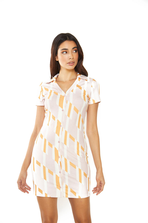 Glamorous Glamorous Retro Geo Button Front Mini Dress