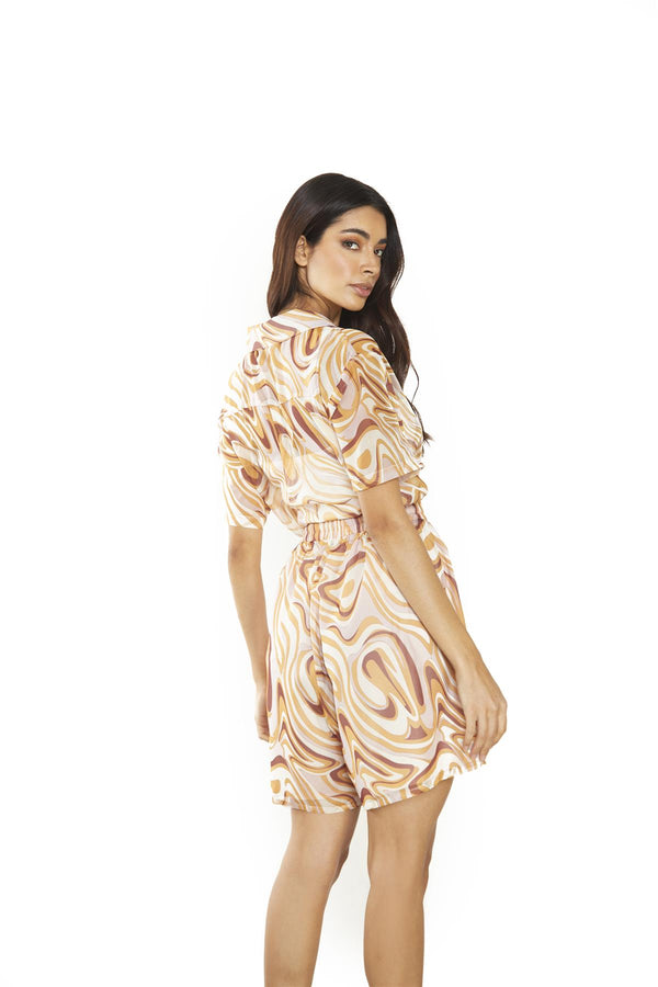 Glamorous Retro Marble High-Waisted Loose-Shorts