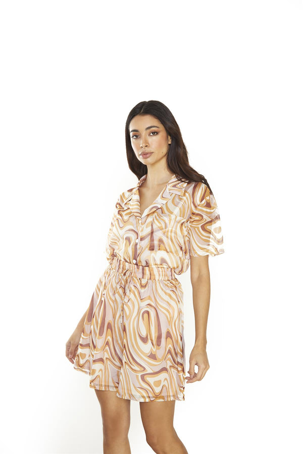 Glamorous Retro Marble High-Waisted Loose-Shorts