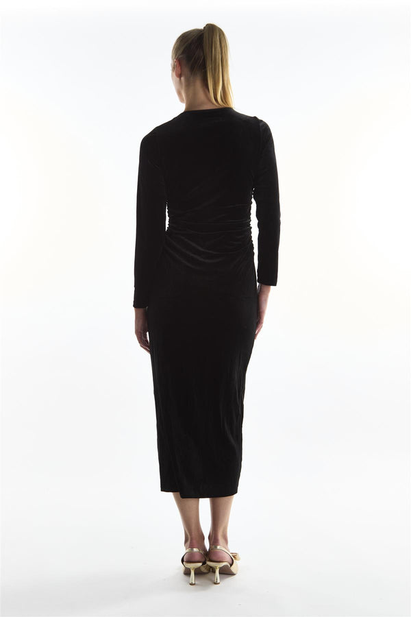 Glamorous Ruched Front Maxi Dress - Black Velvet
