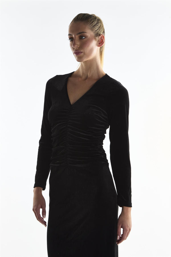 Glamorous Ruched Front Maxi Dress - Black Velvet