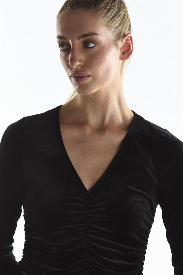 Glamorous Ruched Front Maxi Dress - Black Velvet