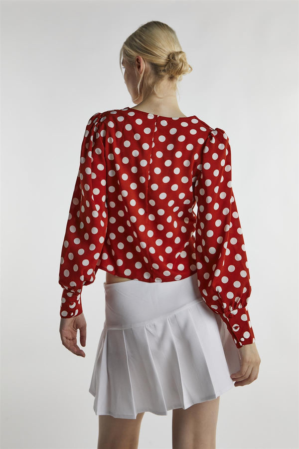 Glamorous Rusty White Polka Long Sleeve-Top