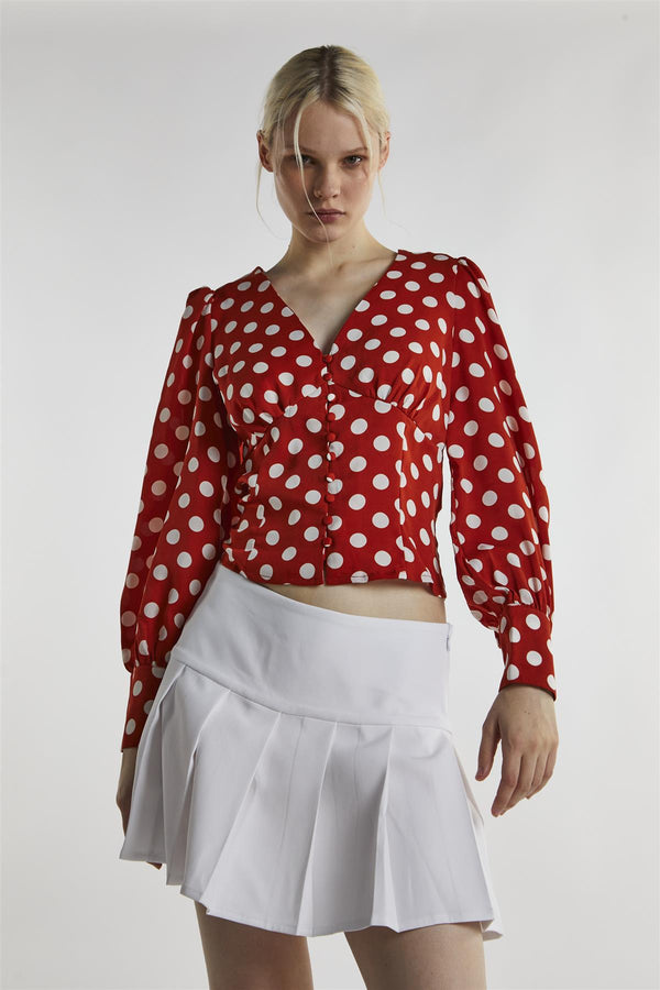 Glamorous Rusty White Polka Long Sleeve-Top
