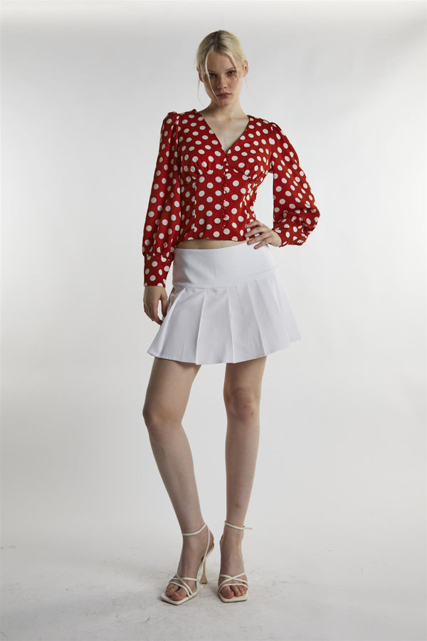 glamorous Rusty White Polka Long Sleeve-Top