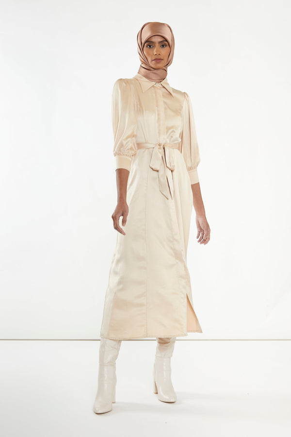 Glamorous Sand Satin Midaxi Shirt Dress