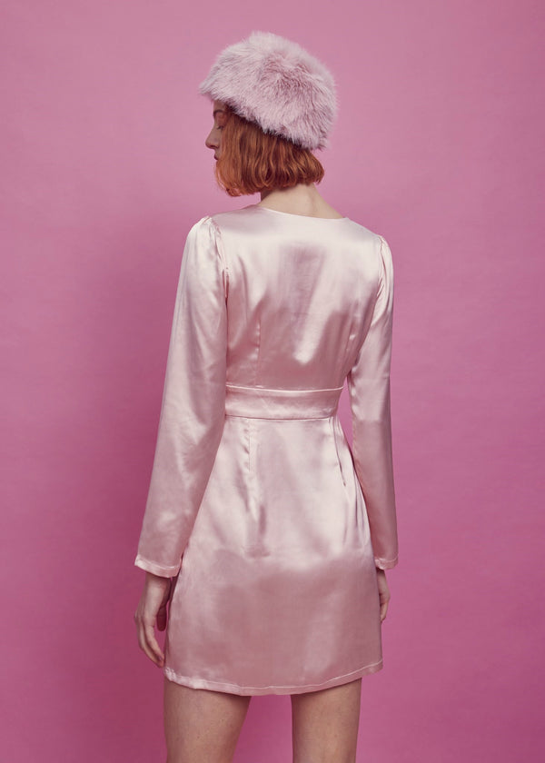 Glamorous Sarah Wrap Mini Dress -Pale-Pink Satin