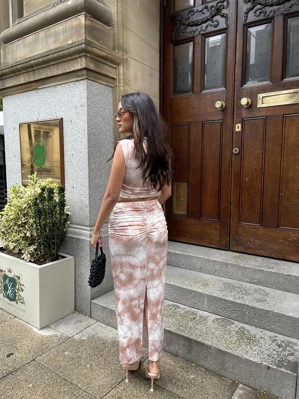 Glamorous Sepia Tie Dye Bodycon Midi-Skirt