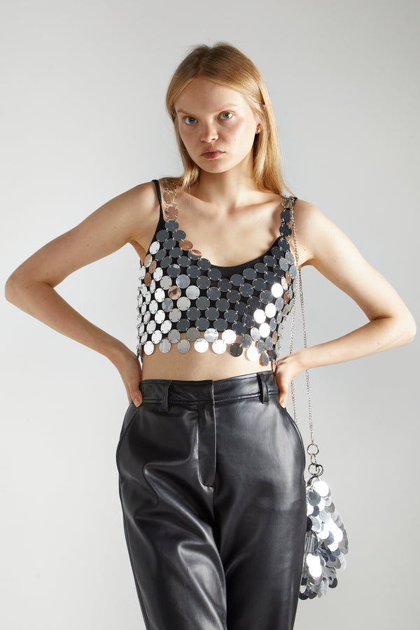Glamorous Silver-Disc Chainmail Crop-Top