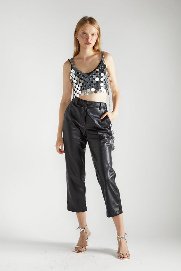 glamorous Silver-Disc Chainmail Crop-Top