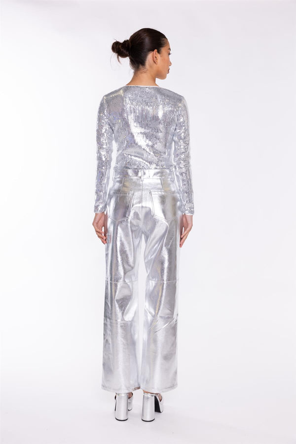 Glamorous Silver Flat-Sequin Bodysuit