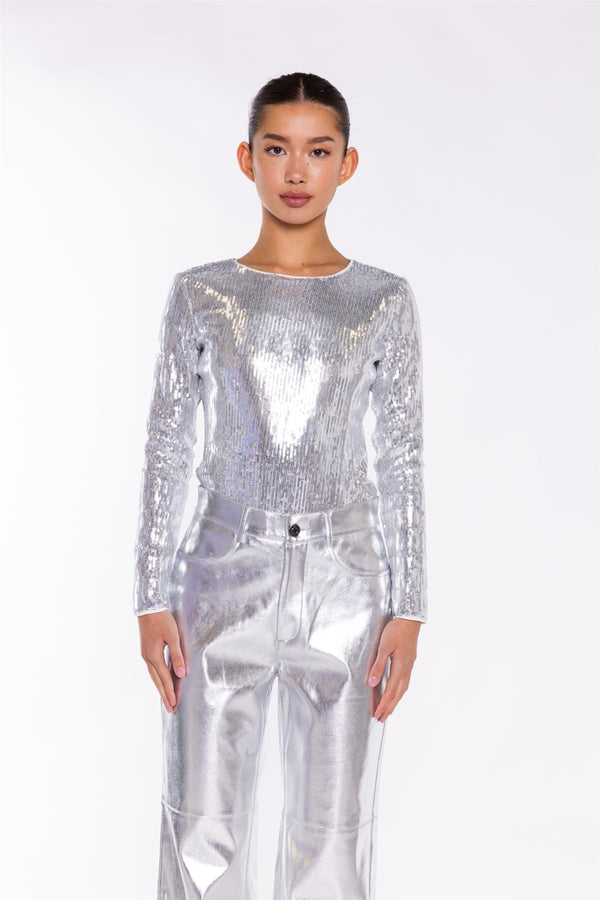 Glamorous Silver Flat-Sequin Bodysuit