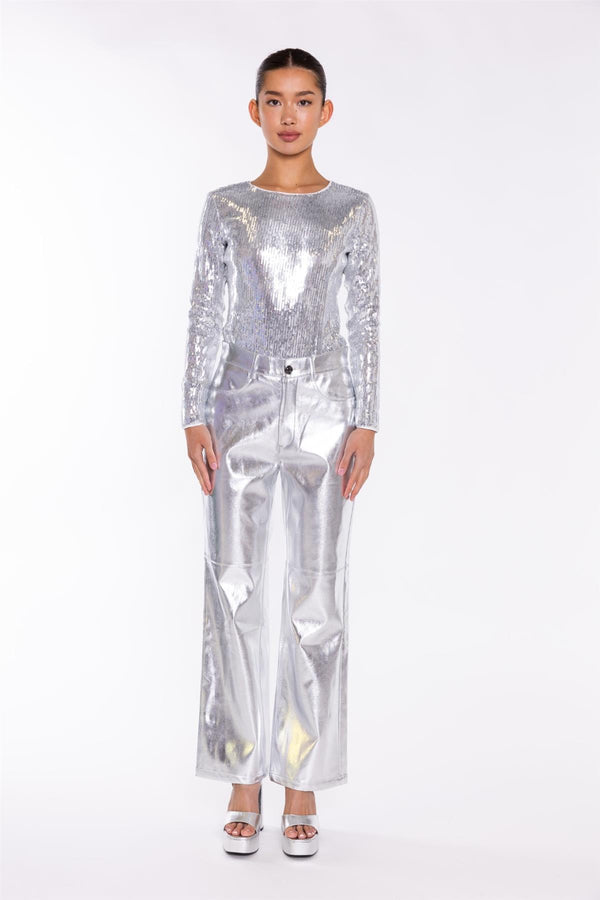 glamorous Silver Flat-Sequin Bodysuit