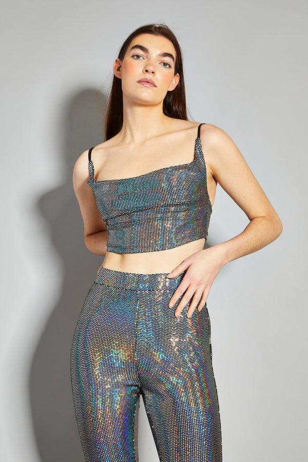 glamorous Glamorous Silver Holographic Cowl Neck Crop Top