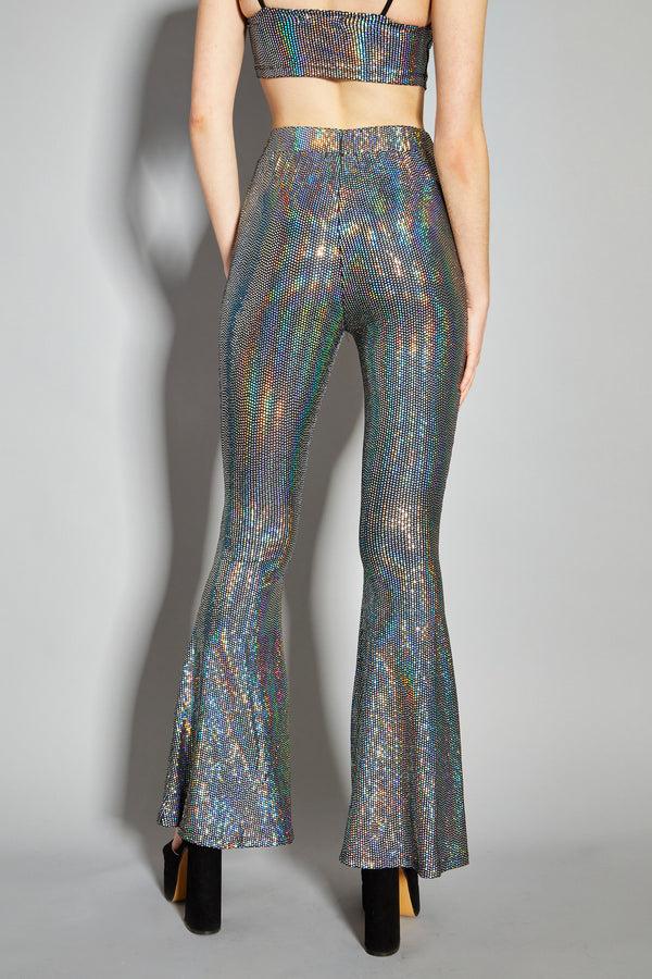 Glamorous Glamorous Silver Holographic High Waisted Flared Trousers