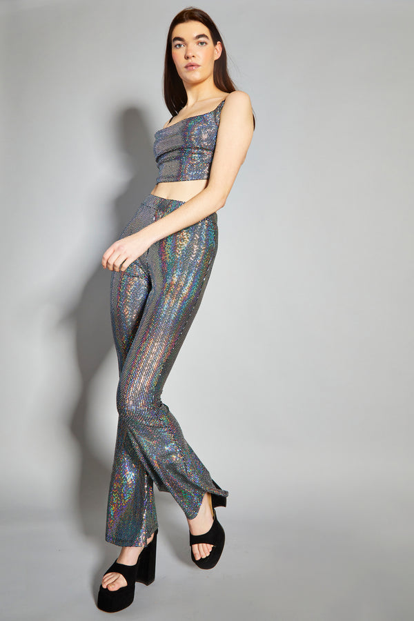 glamorous Glamorous Silver Holographic High Waisted Flared Trousers