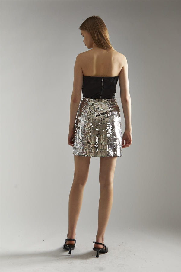Glamorous Silver Iridescent-Sequin Mini-Skirt