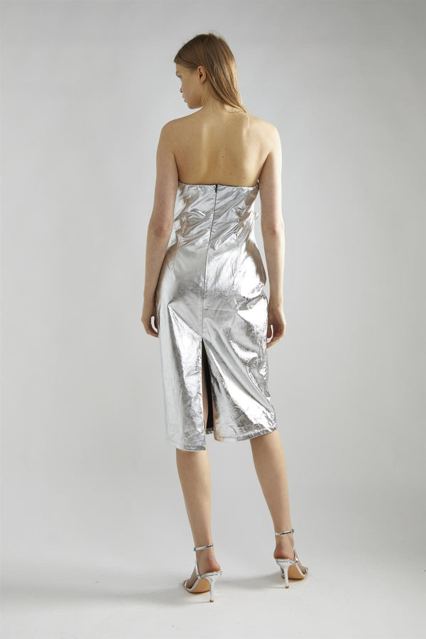 Glamorous Silver-PU Strapless Midaxi-Dress