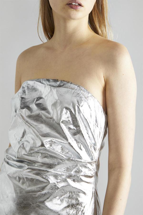 Glamorous Silver-PU Strapless Midaxi-Dress