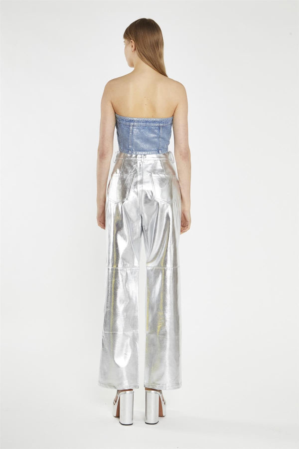 Glamorous Silver-Pu Wide-Leg Crop-Trousers