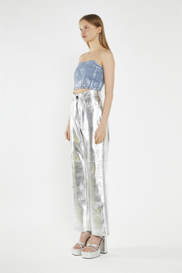 Glamorous Silver-Pu Wide-Leg Crop-Trousers