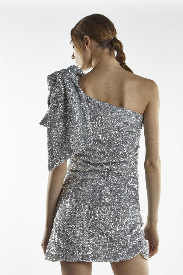 Glamorous Silver Sequin One Shoulder Mini Dress