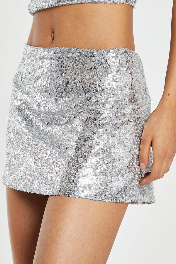 Glamorous Silver-Sequin Peplum Mini-Skirt