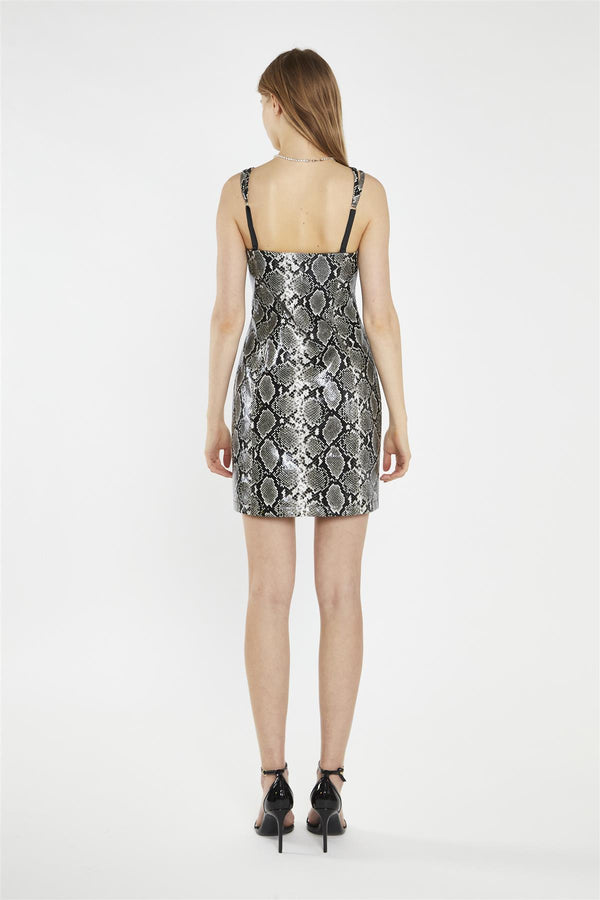 Glamorous Snake-Pu Diamante-Strap Mini-Dress