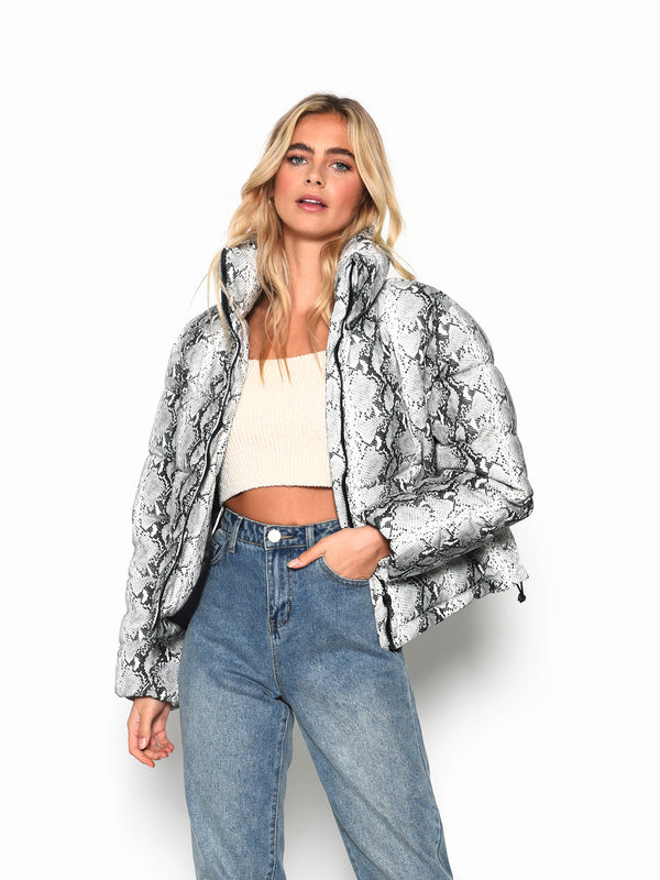 Glamorous Glamorous Snakeskin Pattern PU Puffer Coat