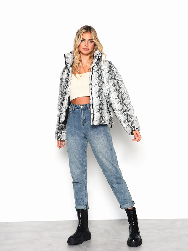 glamorous Glamorous Snakeskin Pattern PU Puffer Coat