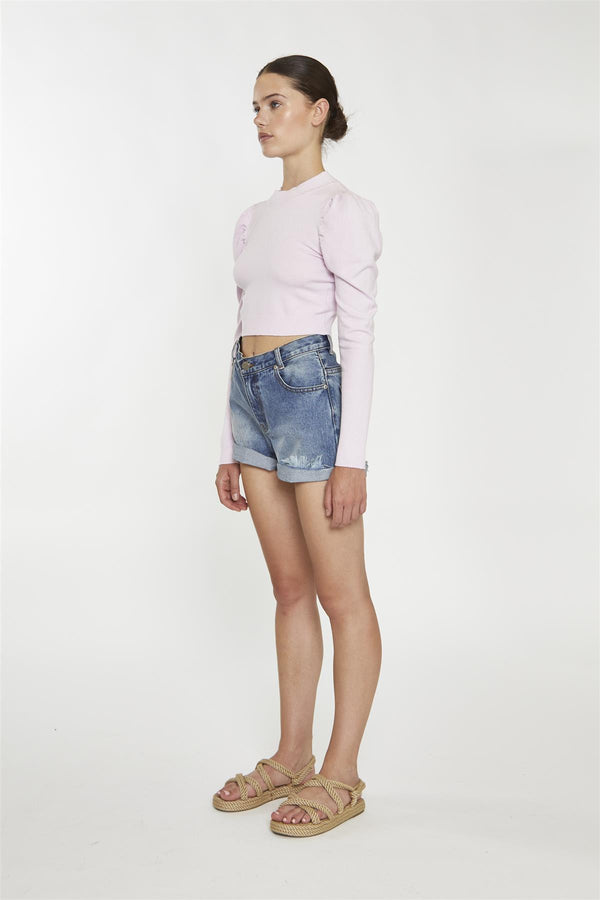 Glamorous Soft-Pink High-Neck Crop-Jumper
