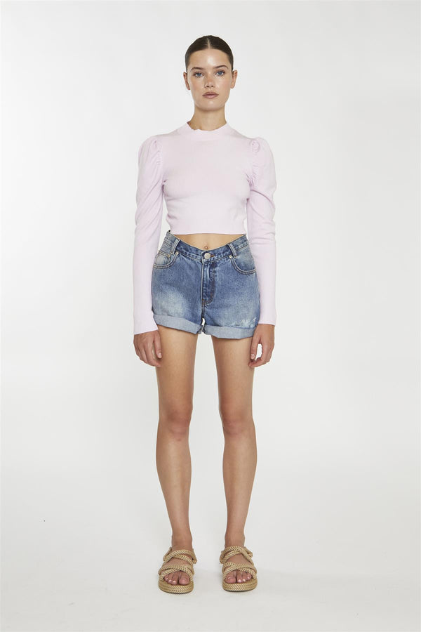 glamorous Soft-Pink High-Neck Crop-Jumper