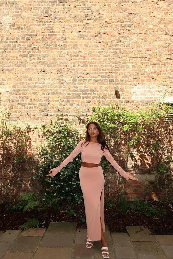 Glamorous Soft-Terracotta Round-Neck Crop-Top