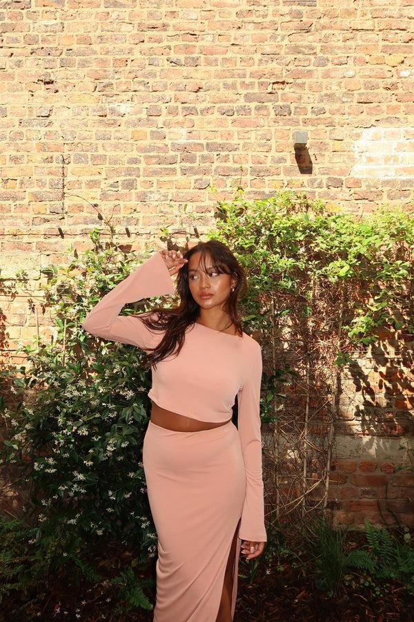 Glamorous Soft-Terracotta Round-Neck Crop-Top