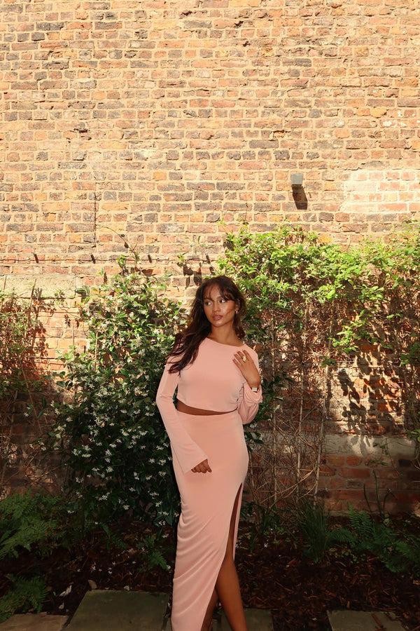 glamorous Soft-Terracotta Round-Neck Crop-Top