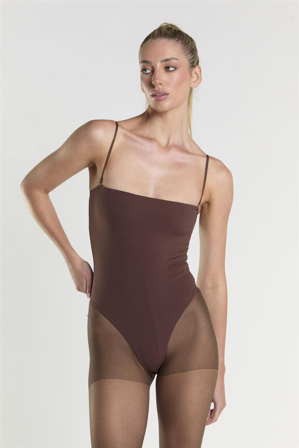 Glamorous Square Neck Bodysuit - Coffee