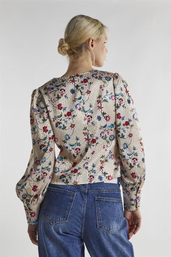 Glamorous Stone Multi Floral Long Sleeve Top