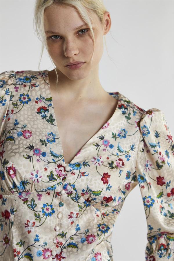 Glamorous Stone Multi Floral Long Sleeve Top